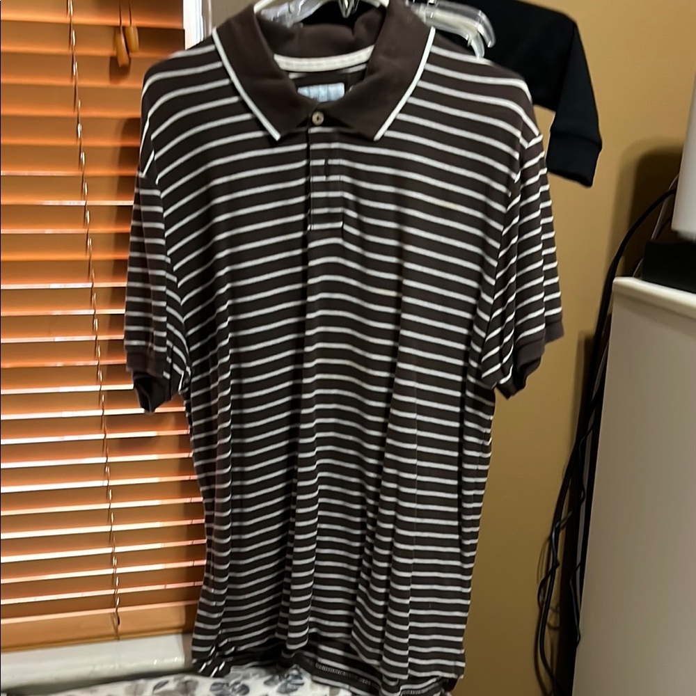 Old Navy Brown and White Polo Shirt Classic Stripes